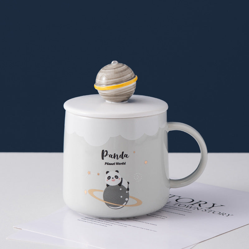 Creative Cute Ceramic Cup With Lid Cartoon Planet Water Cup Milk Coffee Cup Advertising Gift Souvenir Mug