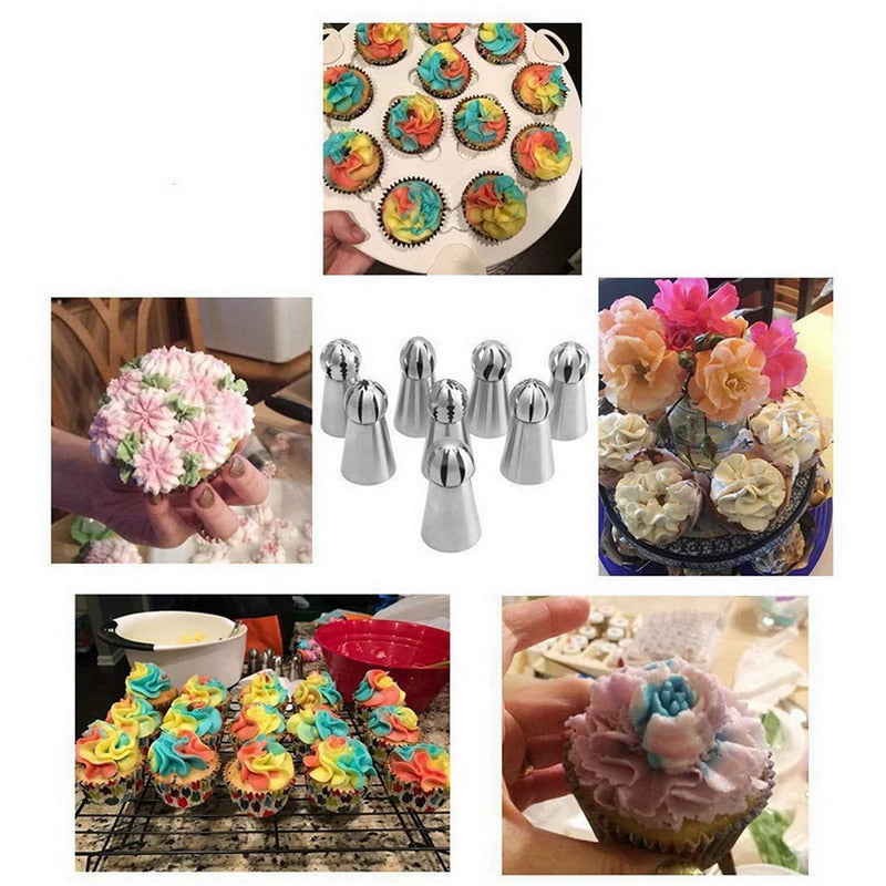 8Pcs/Set Russian Piping Tips Icing Piping Tip Set Cake Decorating Supplies Decoration Tips Ball Piping Tips Cake Decorating Tool