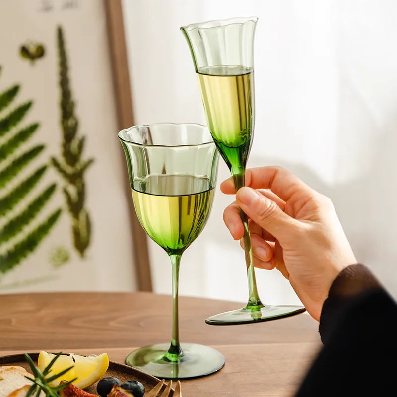 Vintage Green Red Wine Cup Glass Goblet Champagne Cup Cocktail Martini Glass Home Drinking Utensils Crystal Cup
