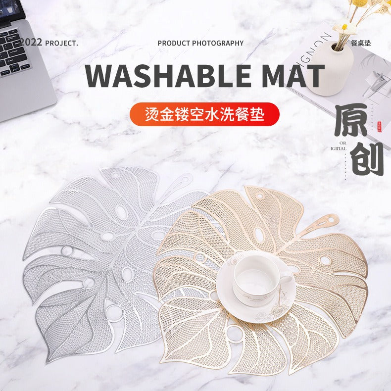 Stamped and hollowed out modern minimalist dining mat, leaf shaped minimalist dining mat, bowl mat