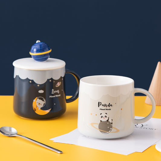 Creative Cute Ceramic Cup With Lid Cartoon Planet Water Cup Milk Coffee Cup Advertising Gift Souvenir Mug