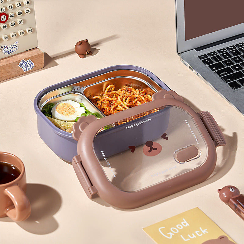 Creative cute bear stainless steel compartment insulation lunch box lunch box