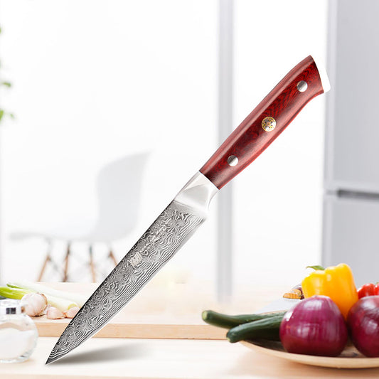 AUS10 Damascus 5-Inch Universal Knife Red Sandalwood Handle Fruit Knife Wave Pattern Peeling Knife