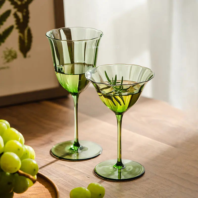 Vintage Green Red Wine Cup Glass Goblet Champagne Cup Cocktail Martini Glass Home Drinking Utensils Crystal Cup