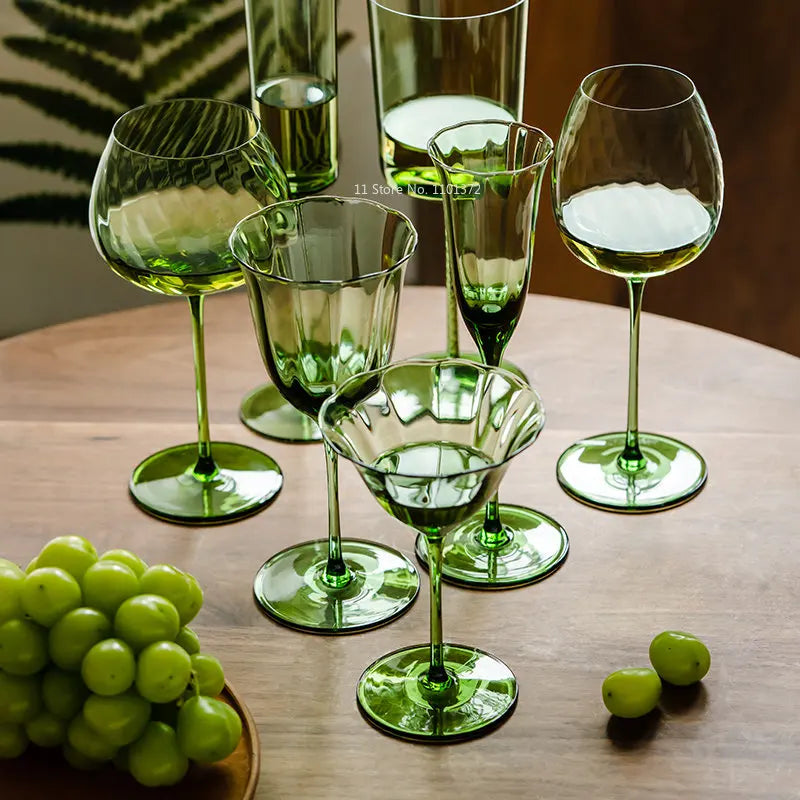 Vintage Green Red Wine Cup Glass Goblet Champagne Cup Cocktail Martini Glass Home Drinking Utensils Crystal Cup
