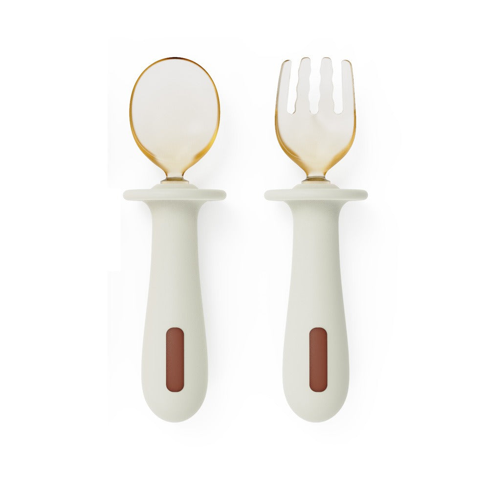 Adjustable color PPSU silicone fork and spoon set, children's stainless steel spoon and fork, baby training supplementary food tableware set of 2 pieces