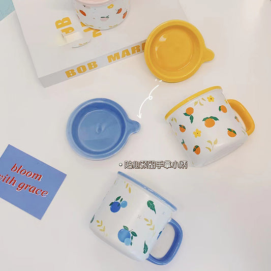 New Korean Style Ins Style Cartoon Ceramic Mug With Lid Creative Cute Household Mug High Value Gift Mug