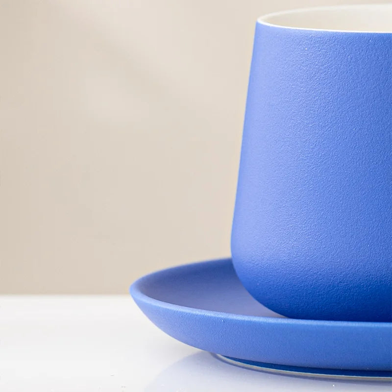 Ceramic Coffee Cup and Saucer Set Espresso Cups Light Luxury Wooden Handle Afternoon Tea Mug Female Original Mugs Couple Gifts
