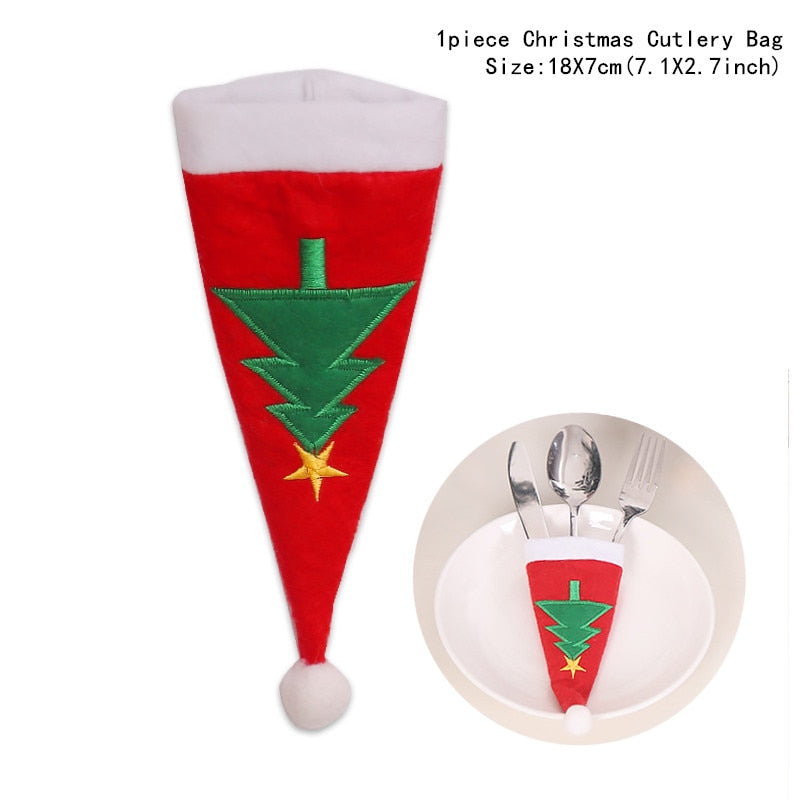 4pcs/lot New Year Christmas Gift Tableware Fork Knife Holder Bag Navidad Noel Christmas Decorations for Home Dinner Table Decor