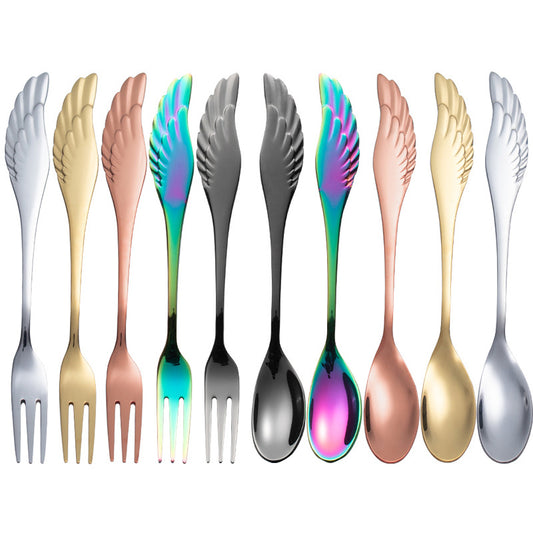 304 Stainless Steel Fork Spoon Wings Spoon Stirring Coffee Spoon Small Spoon Fruit Dessert Fork Golden Spoon