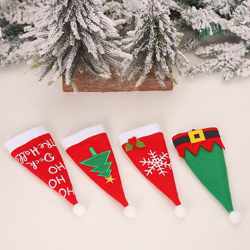4pcs/lot New Year Christmas Gift Tableware Fork Knife Holder Bag Navidad Noel Christmas Decorations for Home Dinner Table Decor