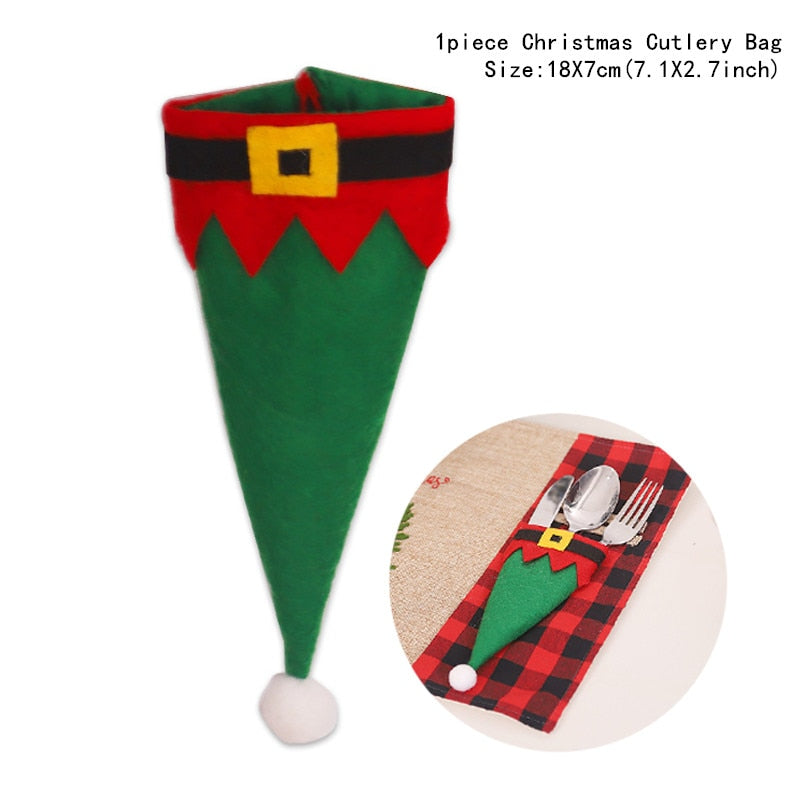 4pcs/lot New Year Christmas Gift Tableware Fork Knife Holder Bag Navidad Noel Christmas Decorations for Home Dinner Table Decor