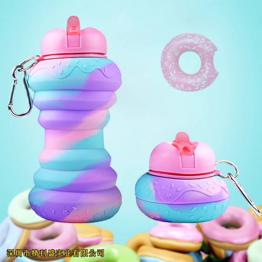 Donut Folding Silicone Bottle Foldable Outdoor Sports Goods Portable Water Bottle for Traveling Water Bottle