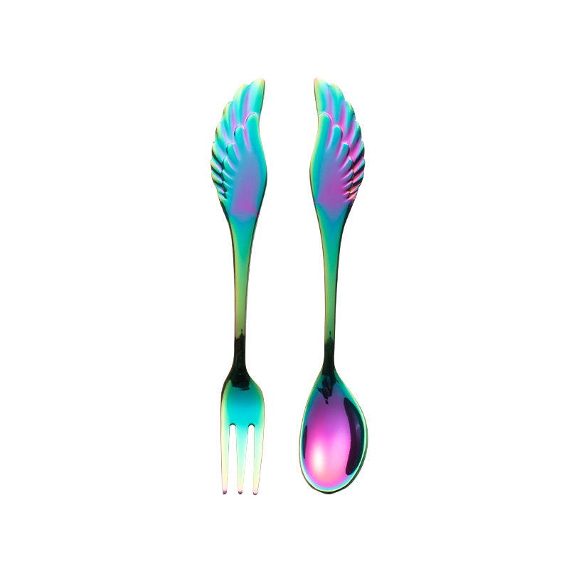 304 Stainless Steel Fork Spoon Wings Spoon Stirring Coffee Spoon Small Spoon Fruit Dessert Fork Golden Spoon