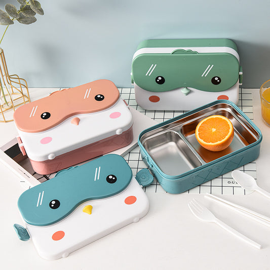 Cartoon cute microwaveable stainless steel lunch box with compartments for insulation and portable lunch box