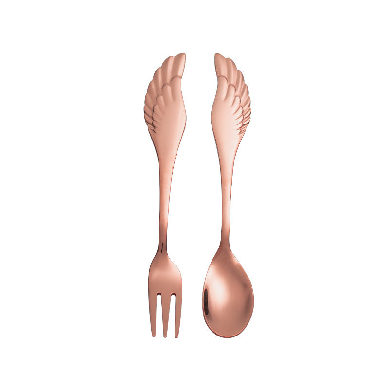 304 Stainless Steel Fork Spoon Wings Spoon Stirring Coffee Spoon Small Spoon Fruit Dessert Fork Golden Spoon