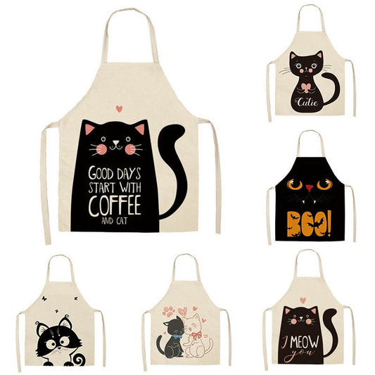 1Pcs Cotton and linen creative European and American cartoon cute cat apron