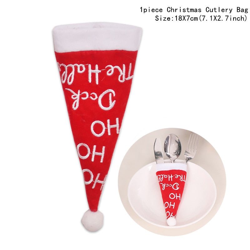 4pcs/lot New Year Christmas Gift Tableware Fork Knife Holder Bag Navidad Noel Christmas Decorations for Home Dinner Table Decor