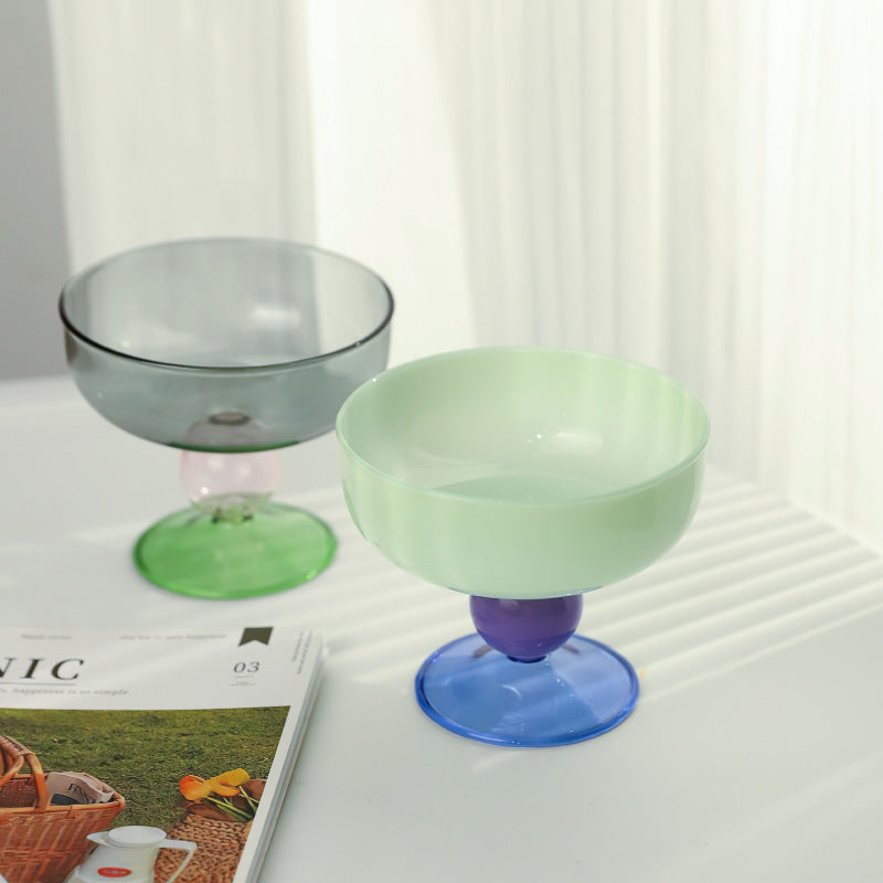 Household heat-resistant cute stained glass bowl tall dessert bowl sugar bowl household taro round ice cream bowl yogurt bowl
