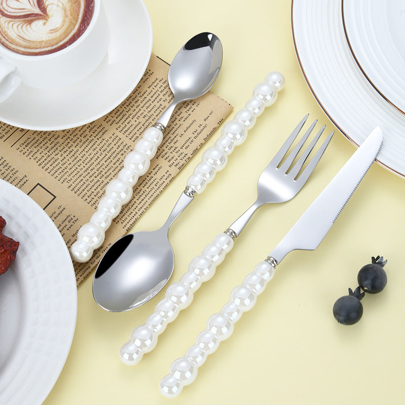 304 stainless steel knife and fork spoon creative pearl ceramic handle tableware western steak knife and fork dessert spoon