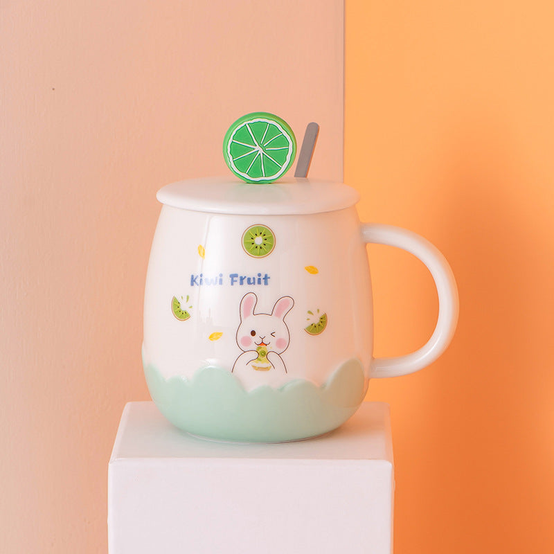 Creative Cute Embossed Ceramic Cup With Lid Cartoon Pot Belly Water Cup Office Coffee Cup Practical Gift Mug