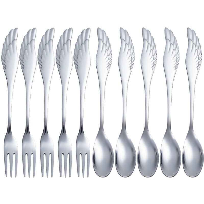 304 Stainless Steel Fork Spoon Wings Spoon Stirring Coffee Spoon Small Spoon Fruit Dessert Fork Golden Spoon