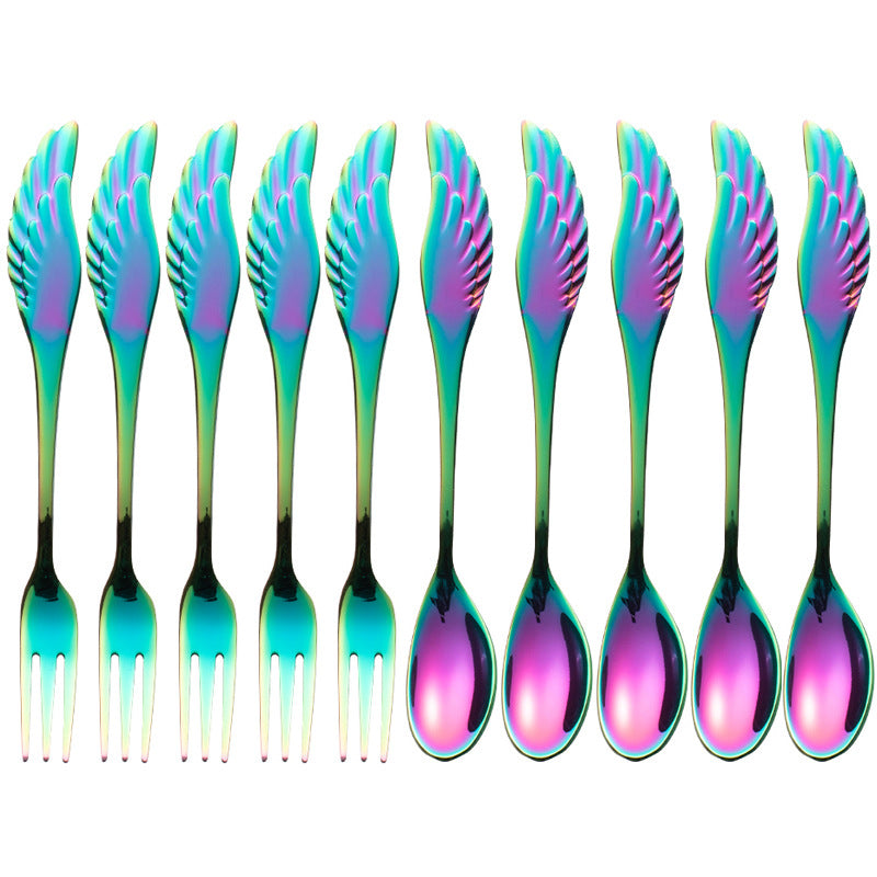 304 Stainless Steel Fork Spoon Wings Spoon Stirring Coffee Spoon Small Spoon Fruit Dessert Fork Golden Spoon