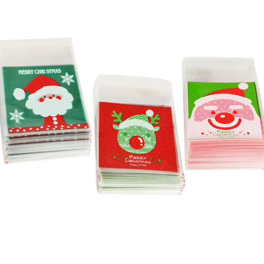 100pcs Cookie Gift Bags Christmas Santa Claus Snowman Snacks Cookie Plastic Packaging Bags Party Wedding Candy Bag Kids Favor