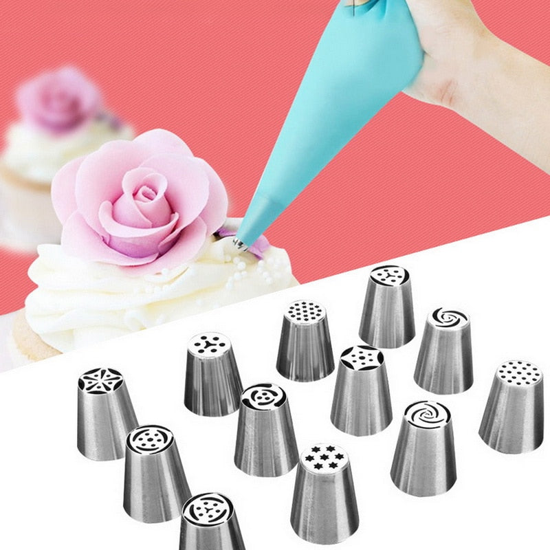 22pcs/Set Russian Tulip Icing Piping Nozzles Stainless Steel Flower Cream Pastry Tips Nozzles Bag Cupcake Cake Decorating Tools