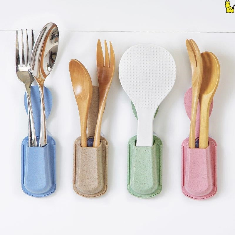 Kitchen Gadgets Shelf Rice Cooker Rice Spoon Holder Suction Cup Rice Spoon Holder Removable Spoon Storage Rack Wall Mount