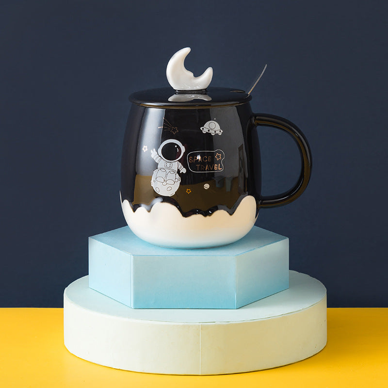Creative Astronaut Ins Style Ceramic Cup With Lid Cartoon Cute Household Water Cup Practical Hand Gift Mug