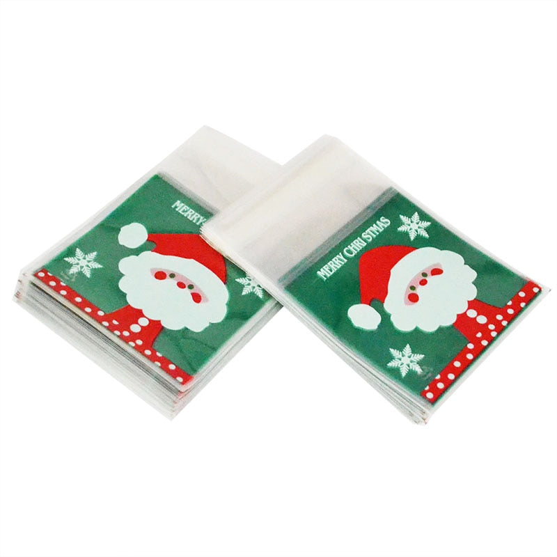 100pcs Cookie Gift Bags Christmas Santa Claus Snowman Snacks Cookie Plastic Packaging Bags Party Wedding Candy Bag Kids Favor