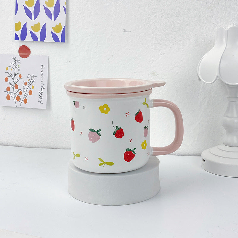 New Korean Style Ins Style Cartoon Ceramic Mug With Lid Creative Cute Household Mug High Value Gift Mug