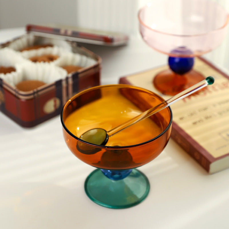 Household heat-resistant cute stained glass bowl tall dessert bowl sugar bowl household taro round ice cream bowl yogurt bowl