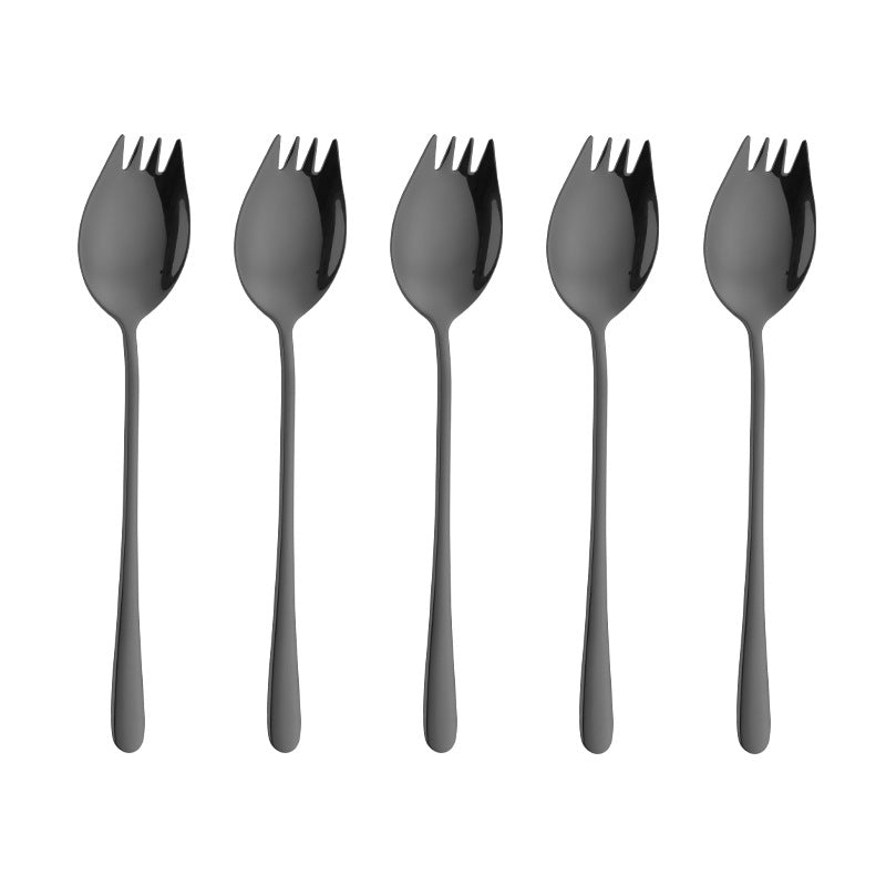New 304 Stainless Steel Spoon Long Handle Korean Spoon And Fork In One Dual-Purpose Fruit Salad Spoon And Fork