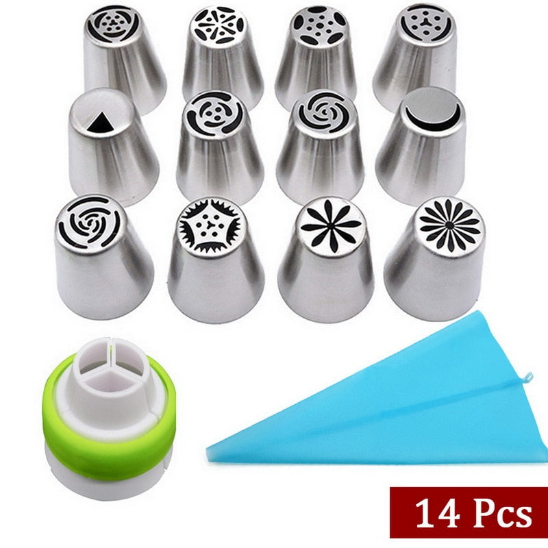 22pcs/Set Russian Tulip Icing Piping Nozzles Stainless Steel Flower Cream Pastry Tips Nozzles Bag Cupcake Cake Decorating Tools