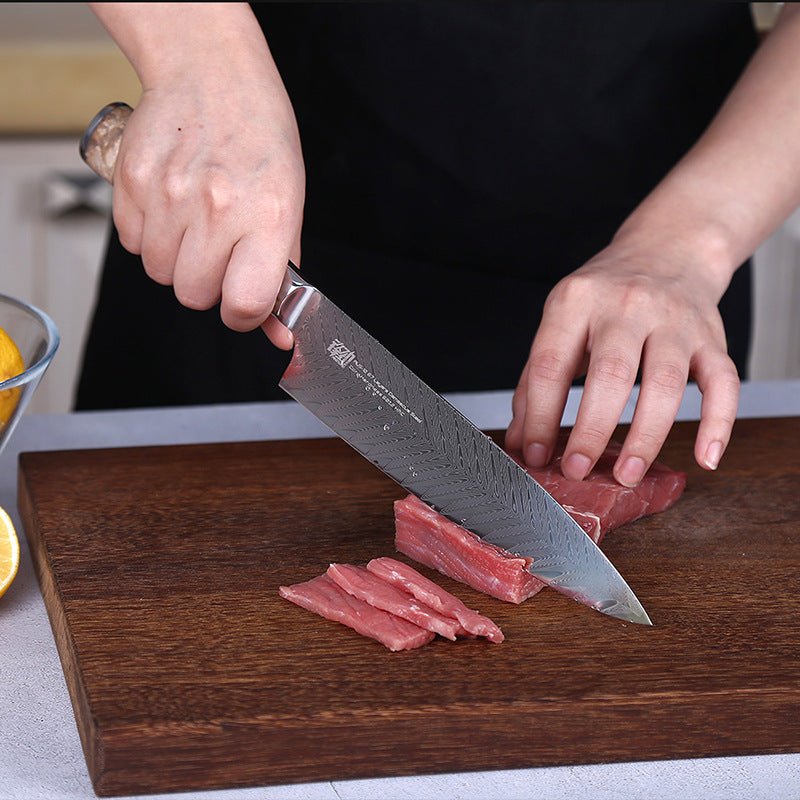 Damascus 8 Inch Slicing Knife Aus10 Chef's Knife Fish Bone Pattern Chef's Knife Shadow Wood Cutting Knife