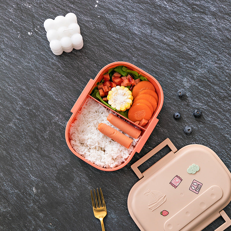 Cartoon cute portable square single layer lunch box with handle lunch box