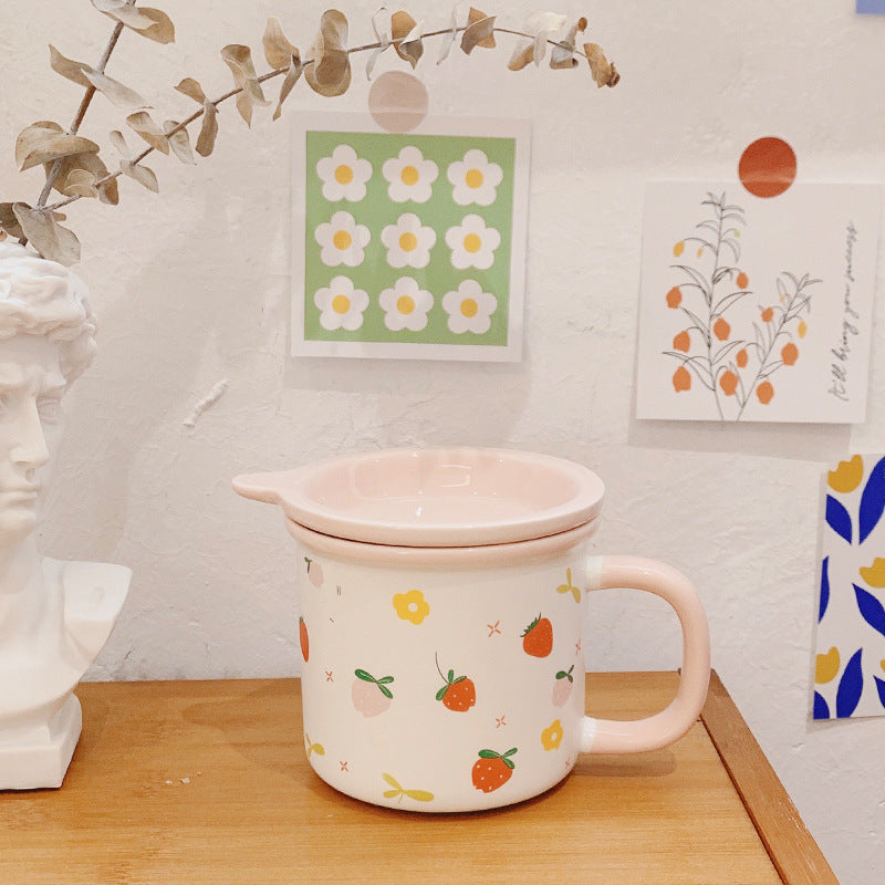 New Korean Style Ins Style Cartoon Ceramic Mug With Lid Creative Cute Household Mug High Value Gift Mug