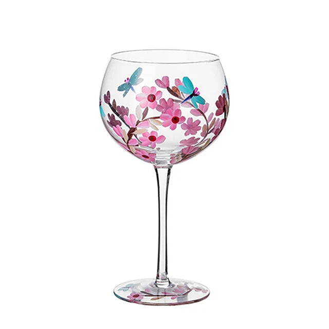 Nordic Colored Glass Wine Glasses Creative Hand-Painted Flowers Wine Glass Household Painted Goblet Crystal Champagne Drinkware
