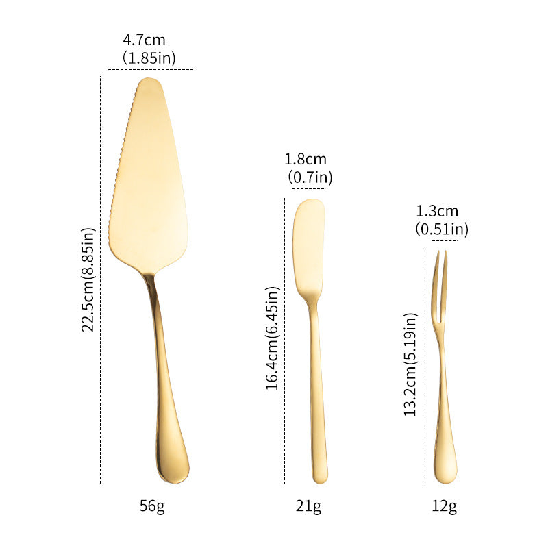 Gold Stainless Steel Cutting Cake Spatula Dessert Fork Cheese Butter Knife Spatula Birthday Wedding Party Gift Set