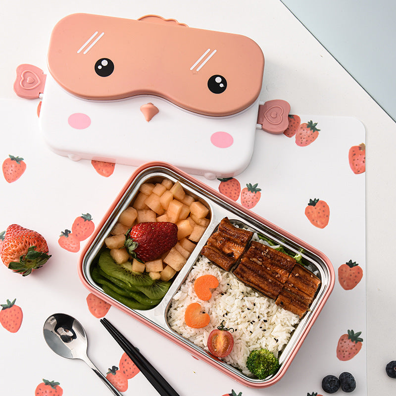Cartoon cute microwaveable stainless steel lunch box with compartments for insulation and portable lunch box
