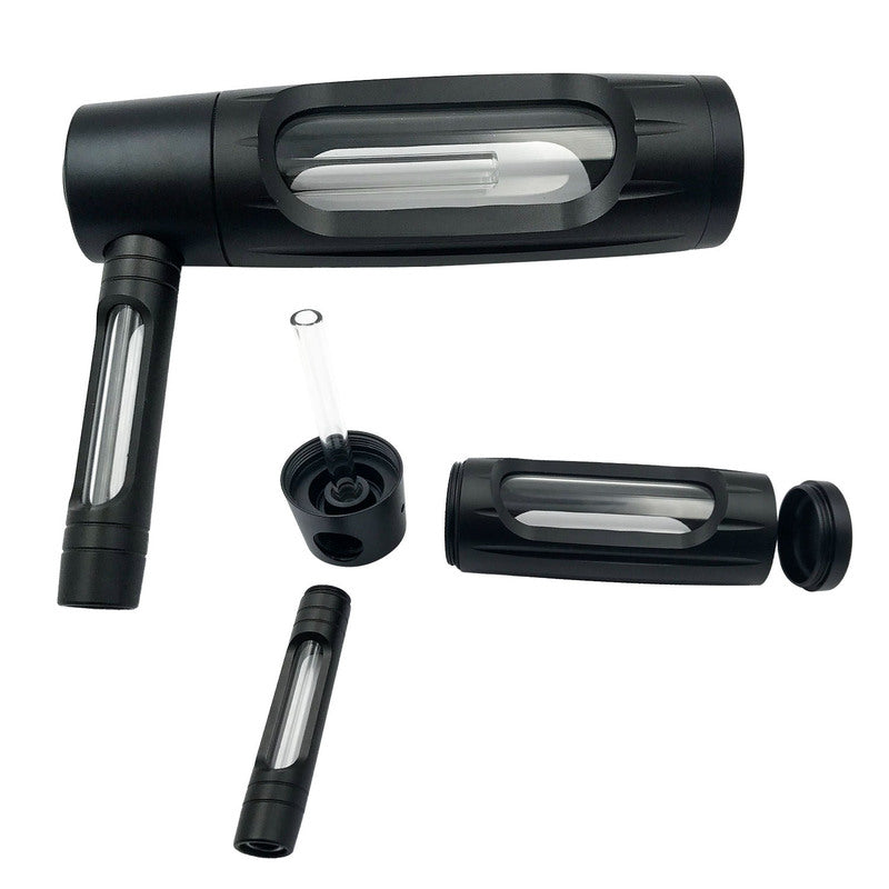 Portable metal smoking pipe with 155mm glass bowls, for dry tobacco & herb, hookah shisha pipe accessories.