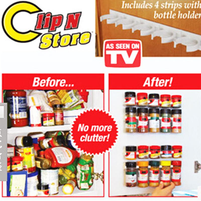 4PCS/ Clip N Store Home Kitchen Organizer Stick Spice Rack Storage Gripper Holder Kitchen Gadgets Cooking tools