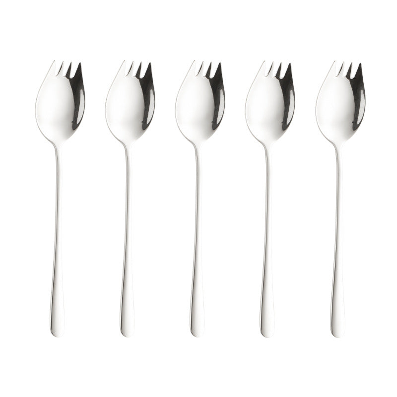 New 304 Stainless Steel Spoon Long Handle Korean Spoon And Fork In One Dual-Purpose Fruit Salad Spoon And Fork