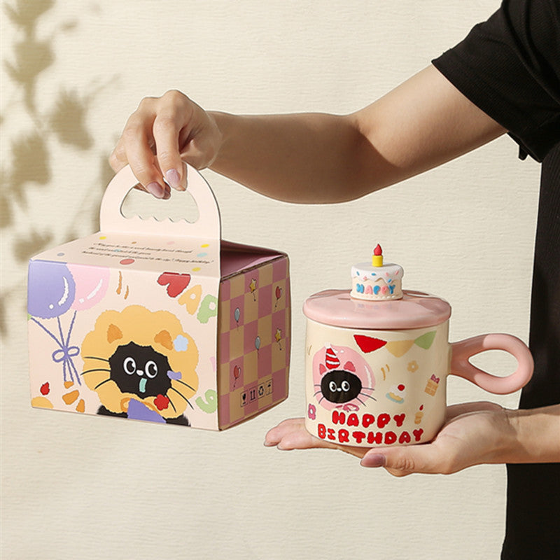 Adorable Cartoon Cat - themed Mug with Lid: A Charming Gift, Ideal for Office Coffee or Water