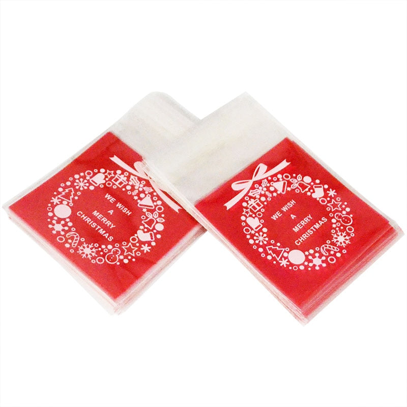 100pcs Cookie Gift Bags Christmas Santa Claus Snowman Snacks Cookie Plastic Packaging Bags Party Wedding Candy Bag Kids Favor