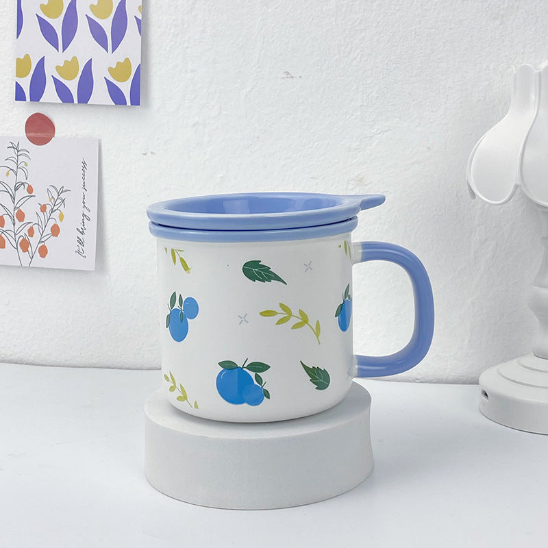 New Korean Style Ins Style Cartoon Ceramic Mug With Lid Creative Cute Household Mug High Value Gift Mug