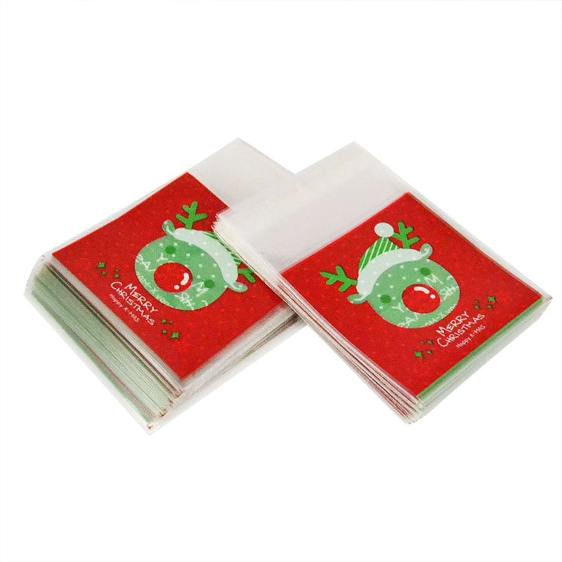 100pcs Cookie Gift Bags Christmas Santa Claus Snowman Snacks Cookie Plastic Packaging Bags Party Wedding Candy Bag Kids Favor
