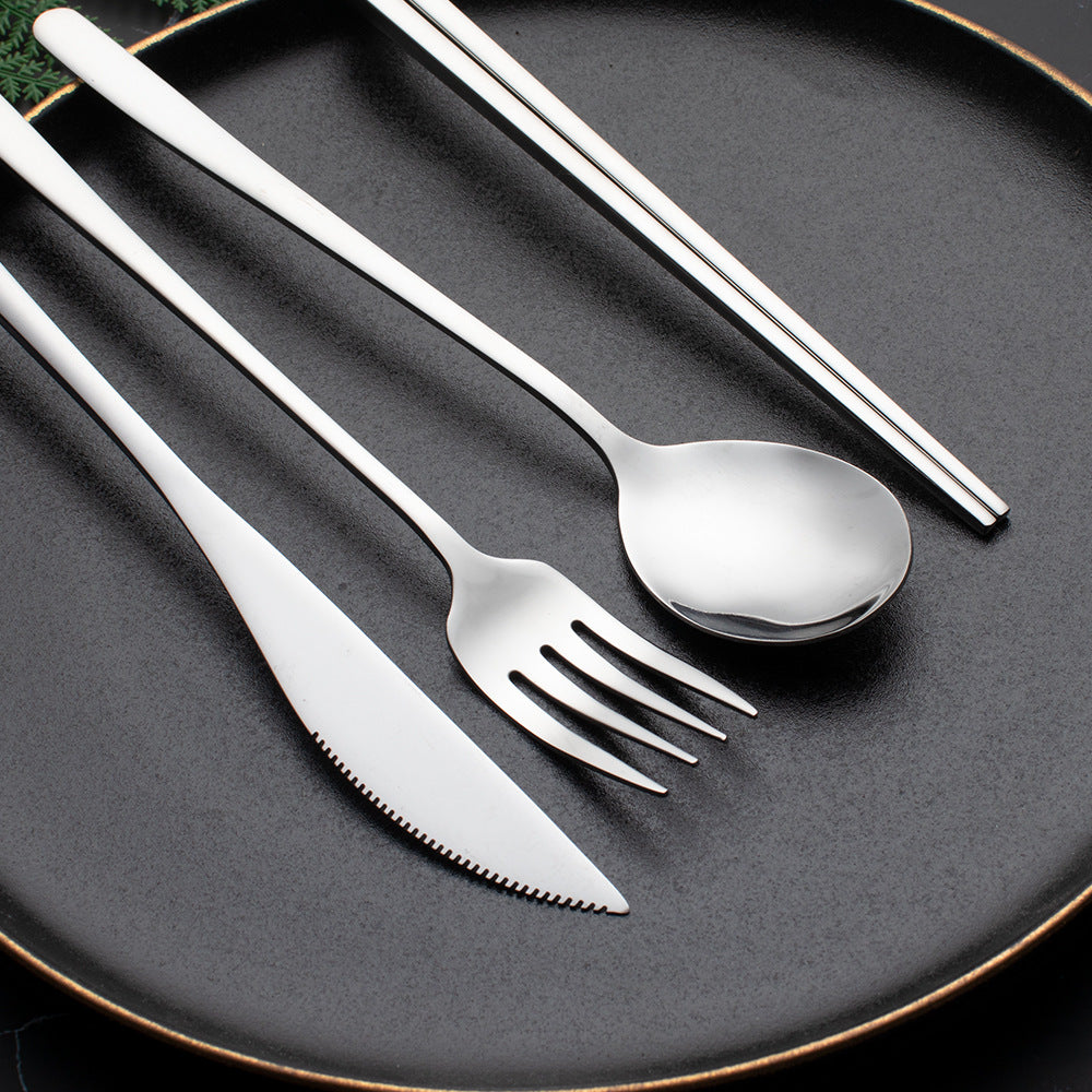 New Stainless Steel Portable Tableware 304 Stainless Steel Straw Korean Titanium-Plated Knife, Fork, Spoon, Chopsticks Set